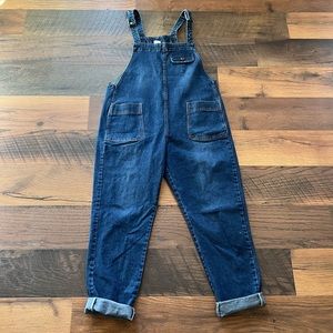Blue denim overalls